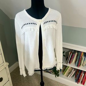 J.Crew White Knit Button Down Cardigan Sweater size L